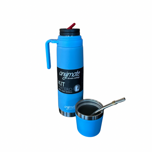 Termo Matero 3 en 1 Anymate 850 ml Acero inoxidable Celeste