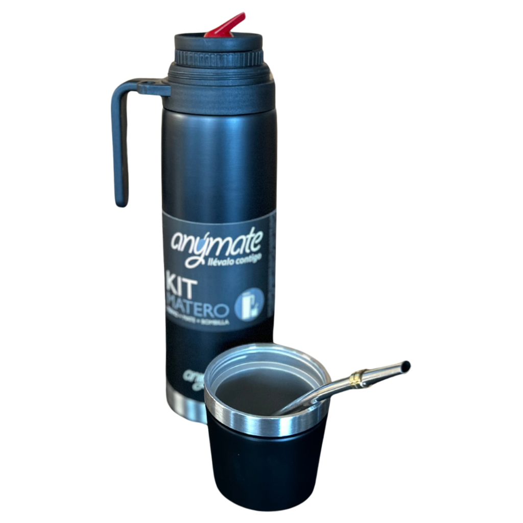 Termo Matero 3 en 1 Anymate 850 ml Acero Inoxidable Negro