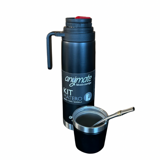 Termo Matero 3 en 1 Anymate 850 ml Acero Inoxidable Negro