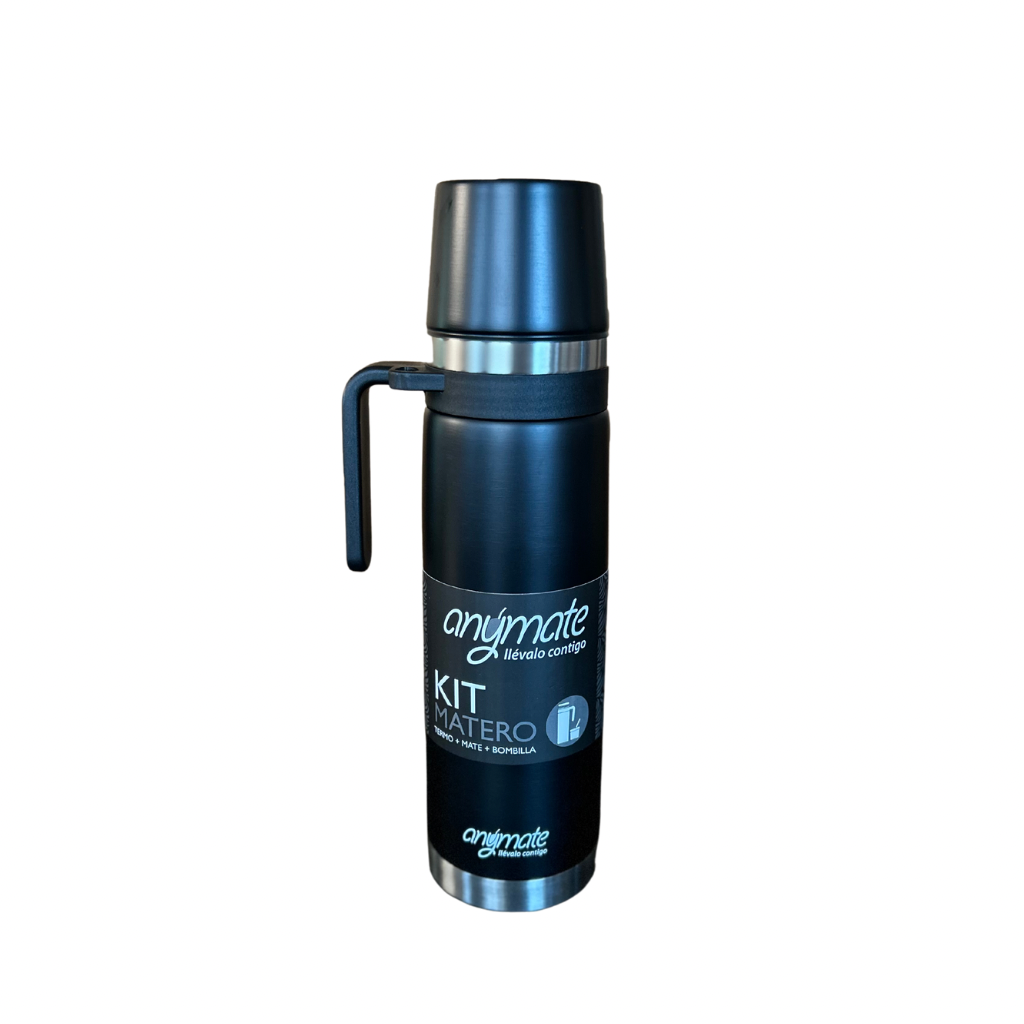 Termo Matero 3 en 1 Anymate 850 ml Acero Inoxidable Negro