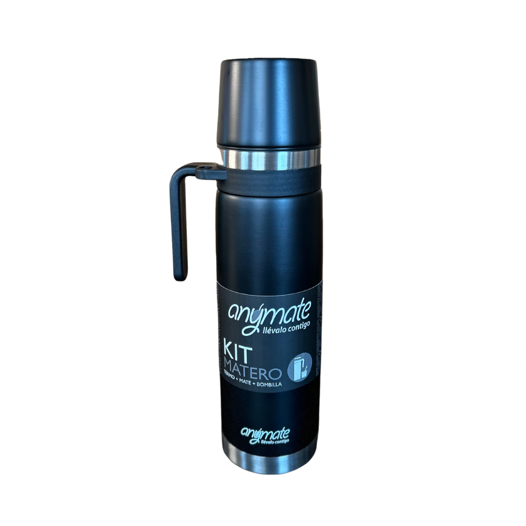 Termo Matero 3 en 1 Anymate 850 ml Acero Inoxidable Negro