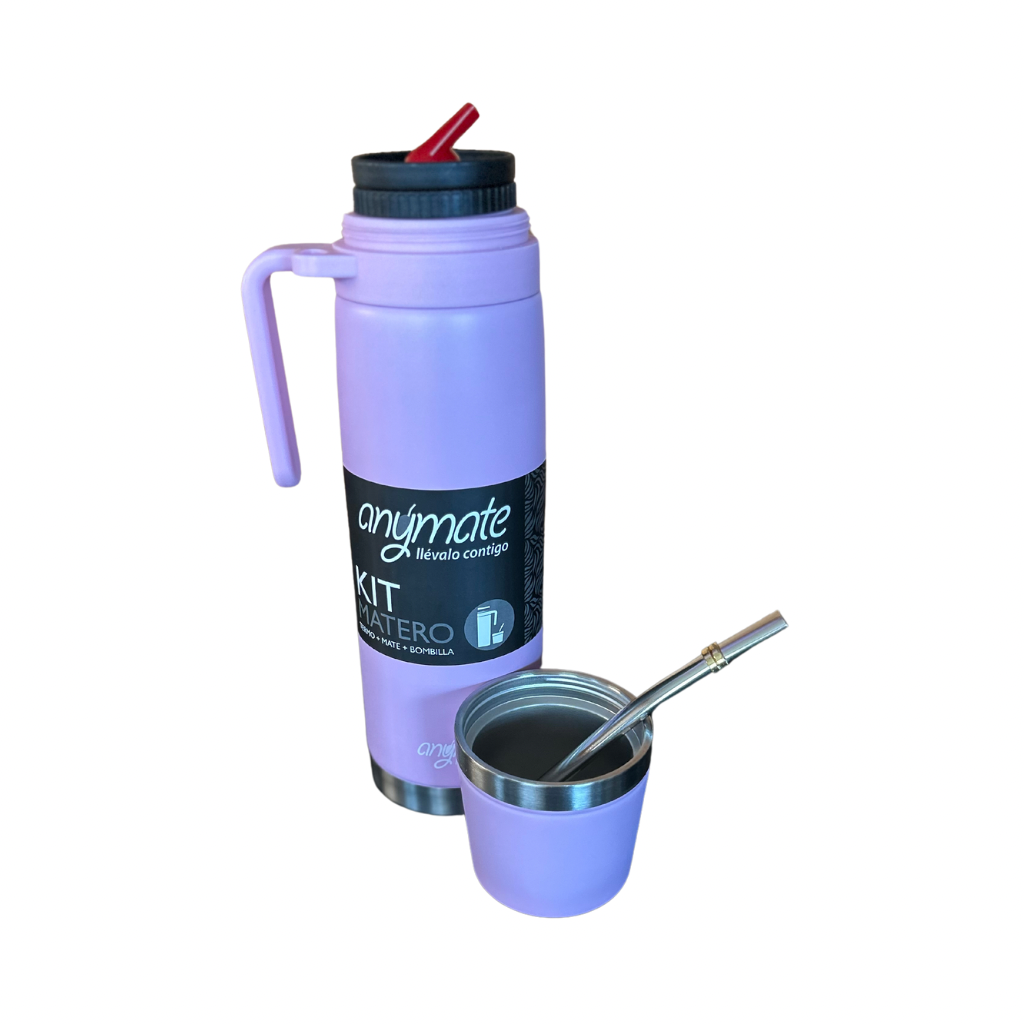 Termo Matero 3 en 1 Anymate 850 ml Acero inoxidable Rosado