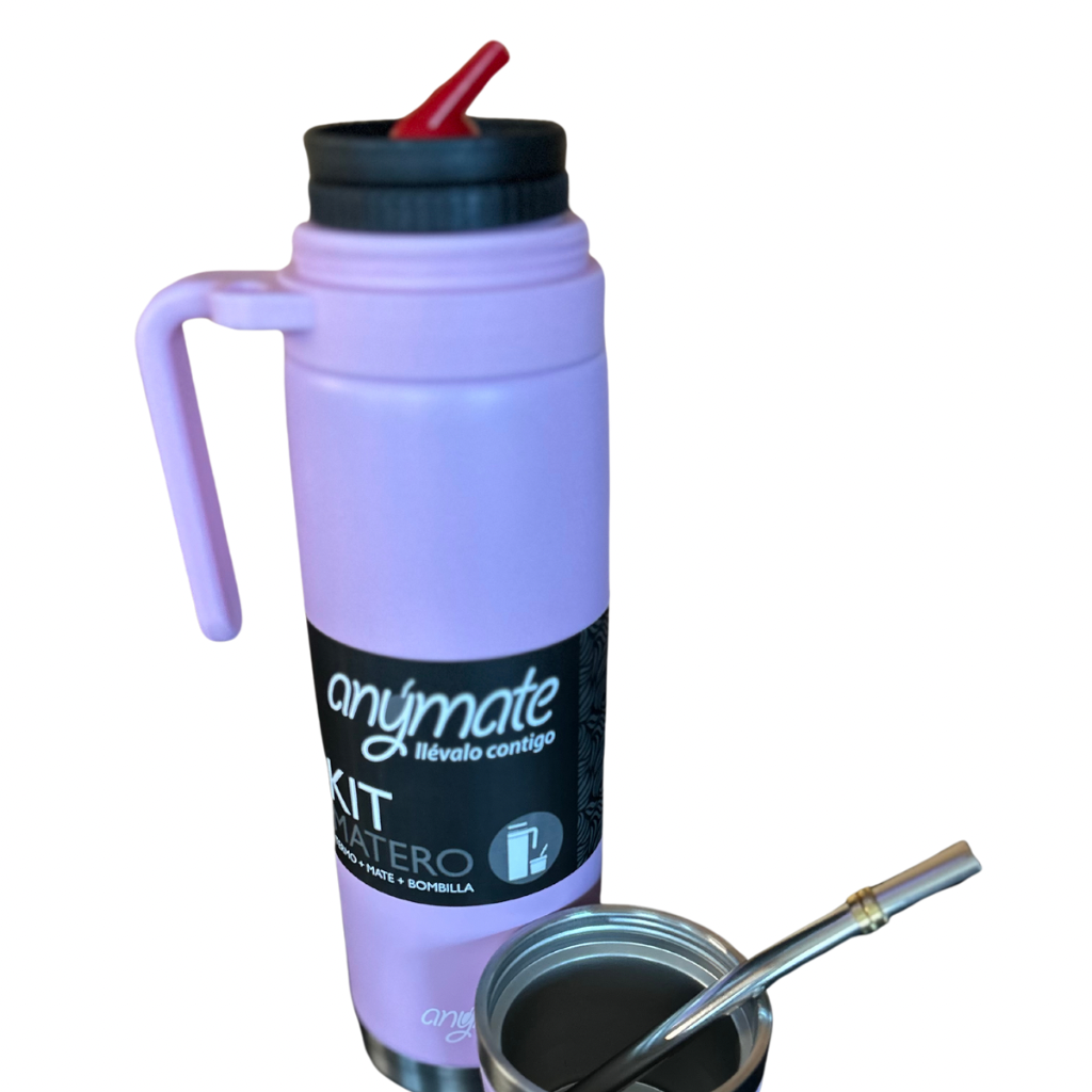 Termo Matero 3 en 1 Anymate 850 ml Acero inoxidable Rosado