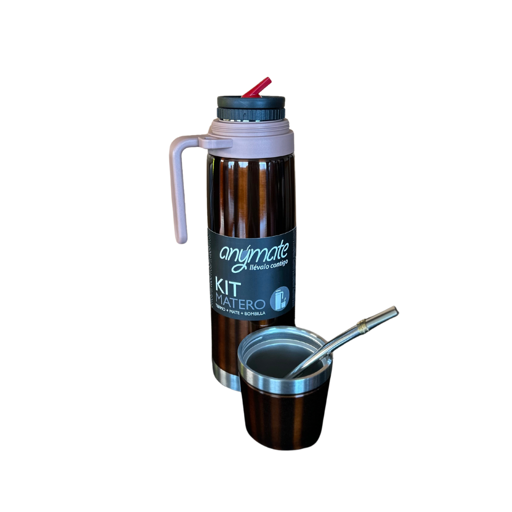 Termo Matero 3 en 1 Anymate 850 ml Acero inoxidable Cobre